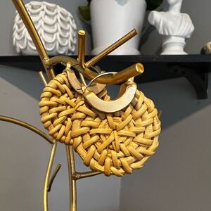 Rattan and Gold Disc Earrings